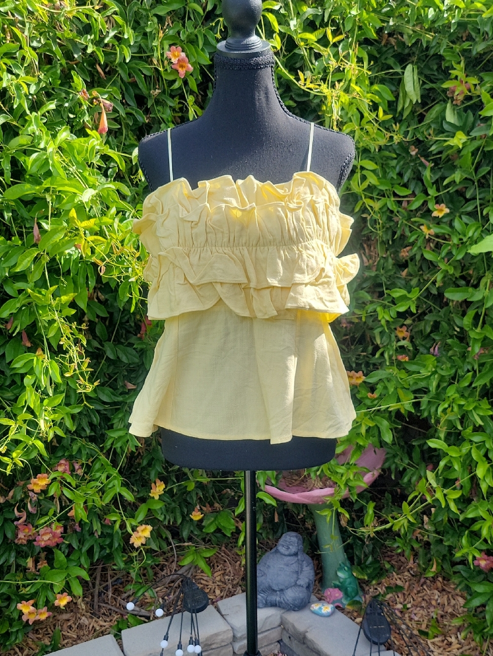 Sienna Sky Sunny Yellow Ruffle Halter Boho Festival Top L